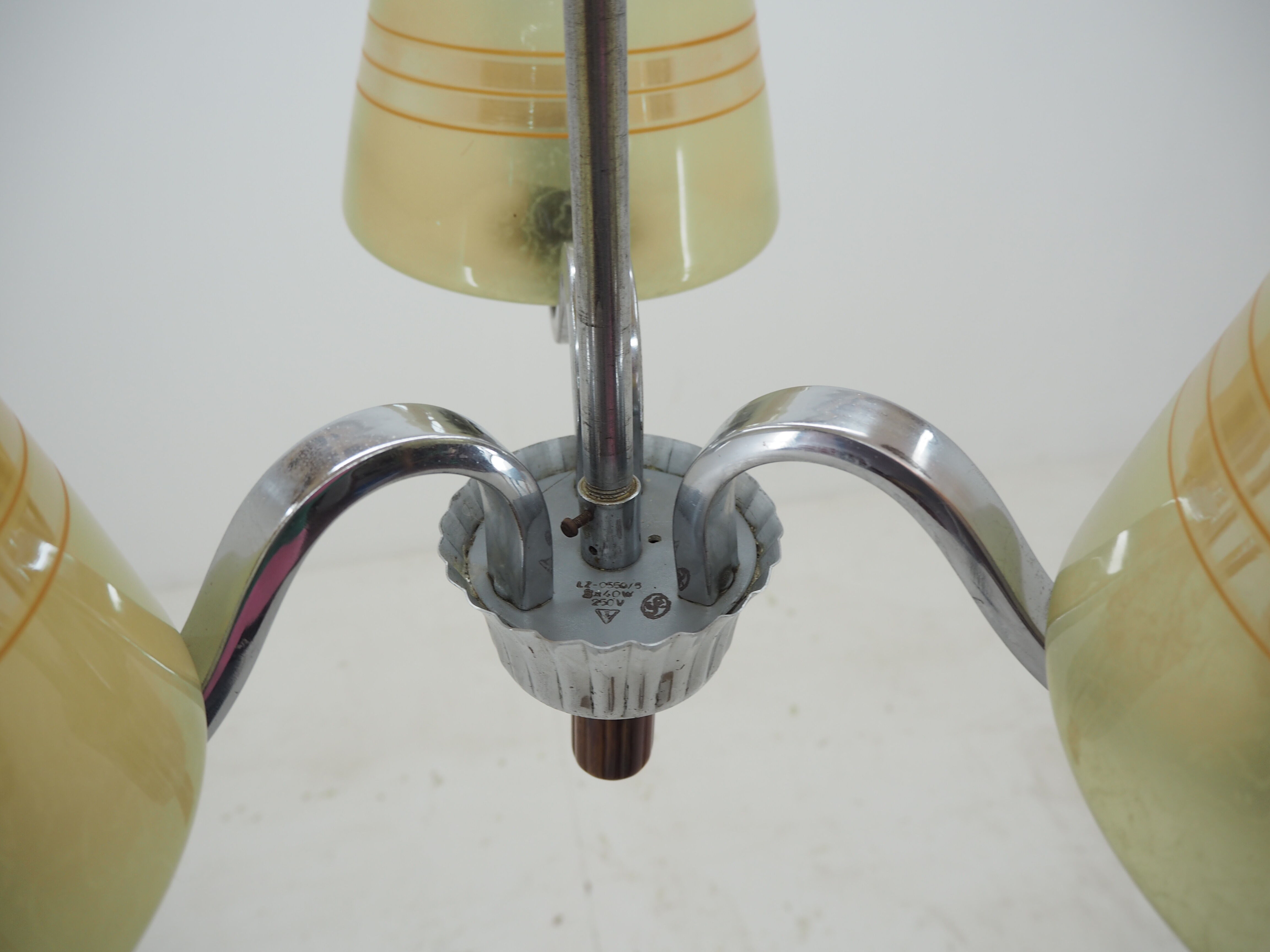 Midcentury Chrome and Glass Chandelier, Czechoslovakia 1960s