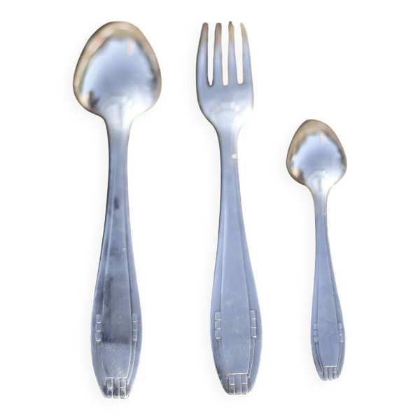 Ménagère art déco dans coffret, set de couverts métal argenté, table déco