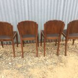 4 wooden and leather chairs art deco