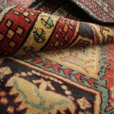 Red & Mustard Vintage Lankaran Geometric Wool Runner Rug 304 x 115 cm