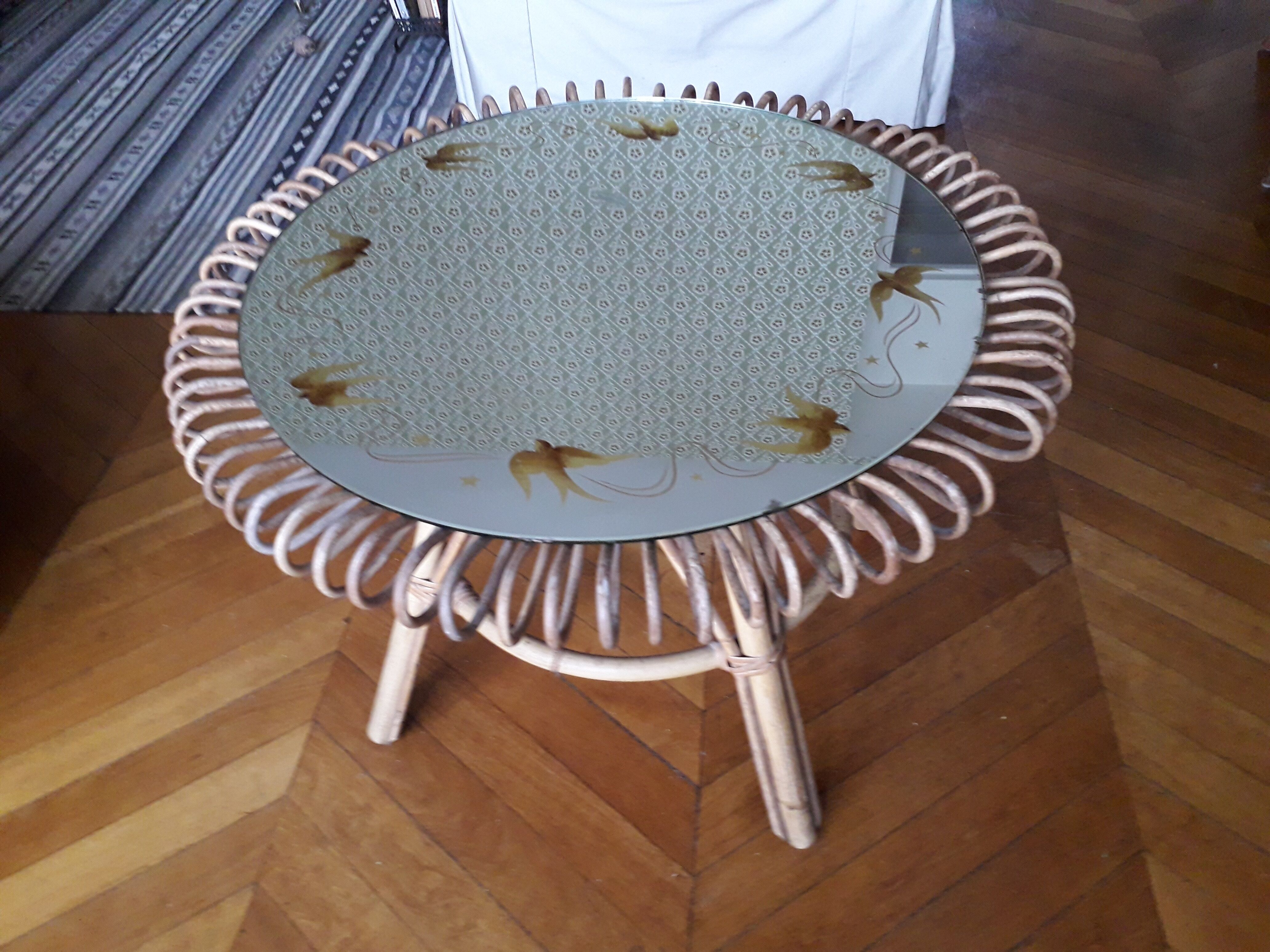 Rattan side table from the 1950s