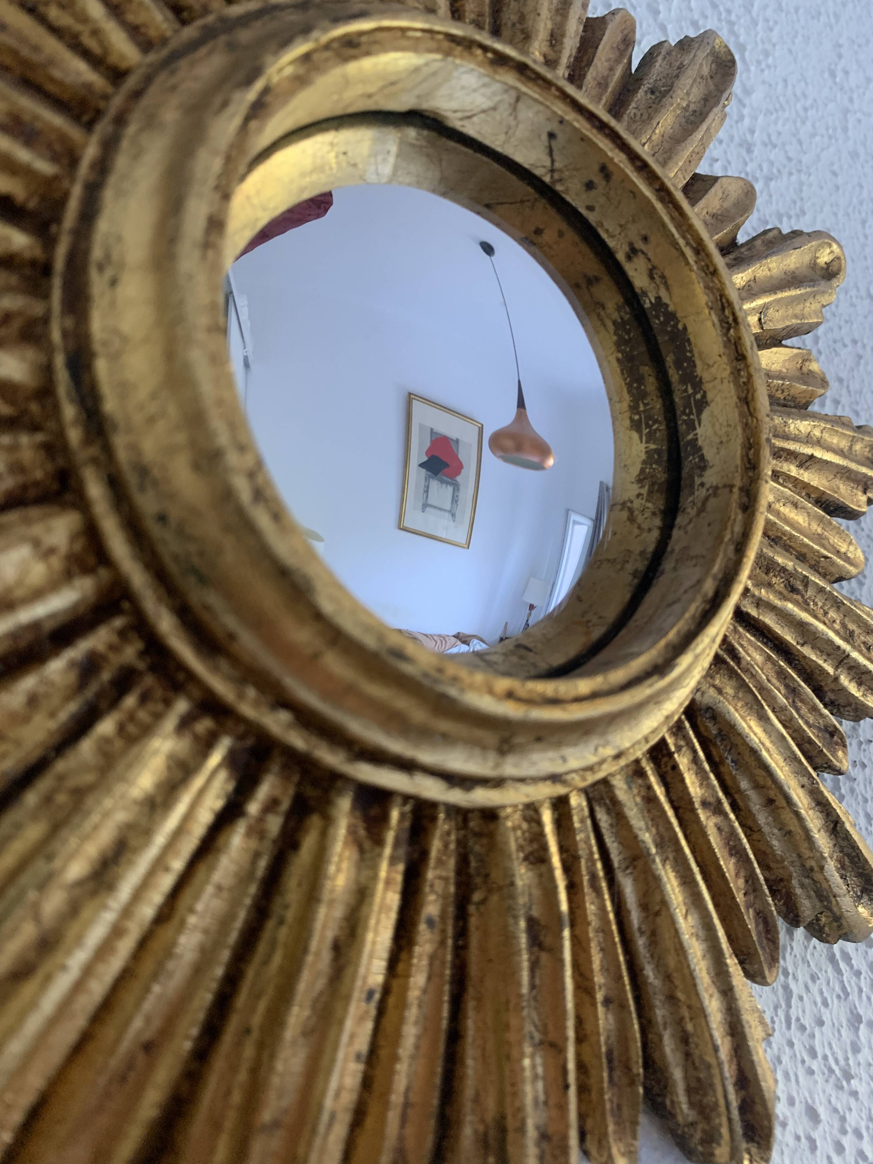 Miroir vintage 1960 soleil oeil de sorcière or - 27 cm