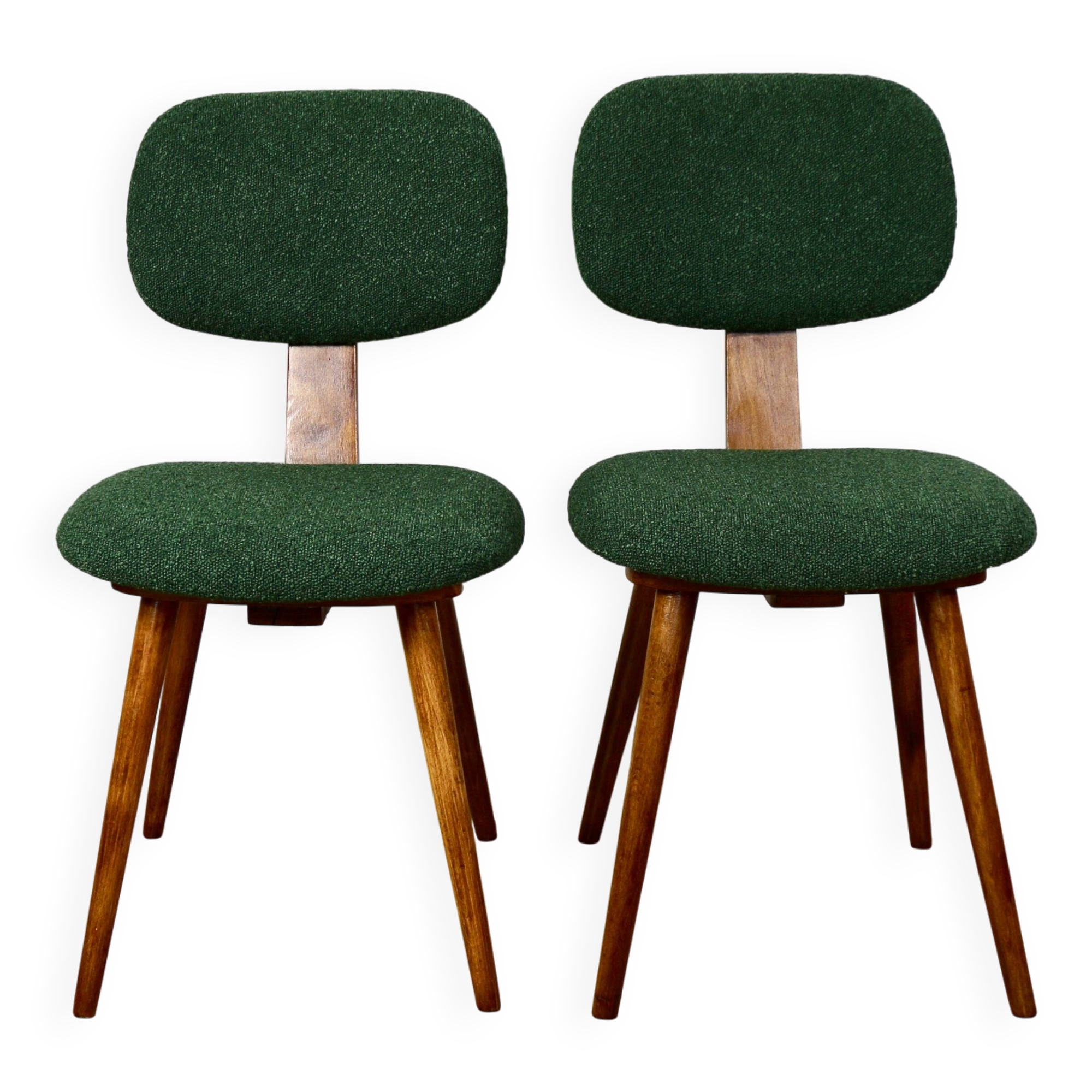 Vintage chair with green boucle backrest like Skoczek - set of 2 chairs