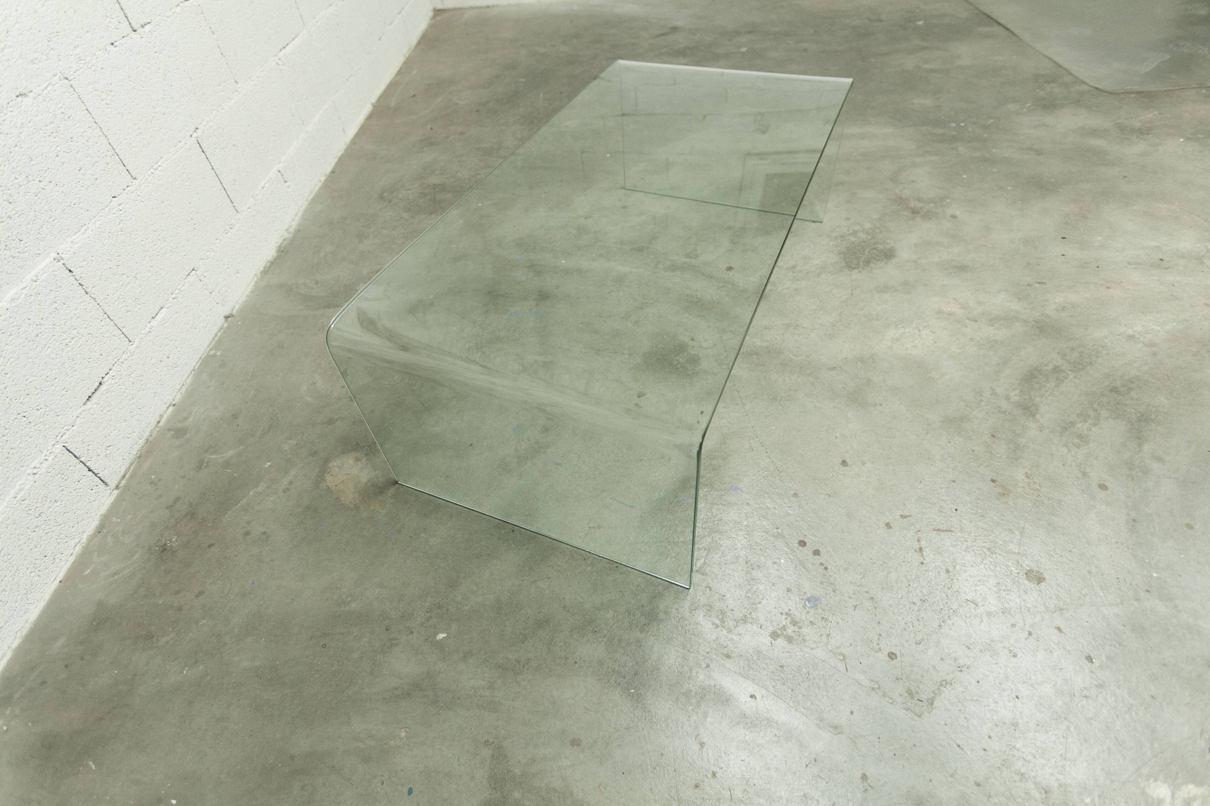 Postmodern Rectangular Curved Tempered Glass Coffee Table, 1990
