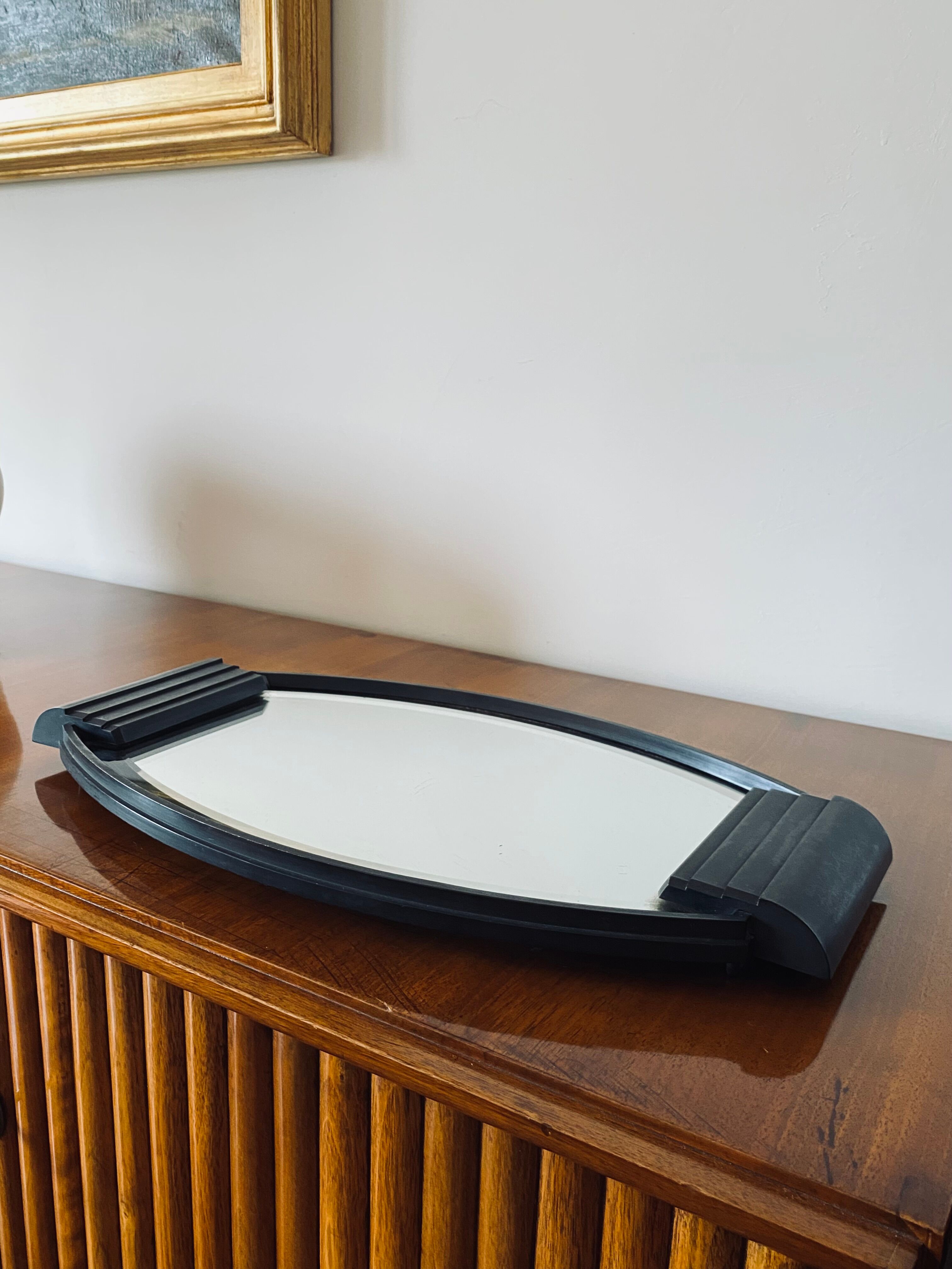 Art deco cubist bakelite mirrored tray, France 1930s