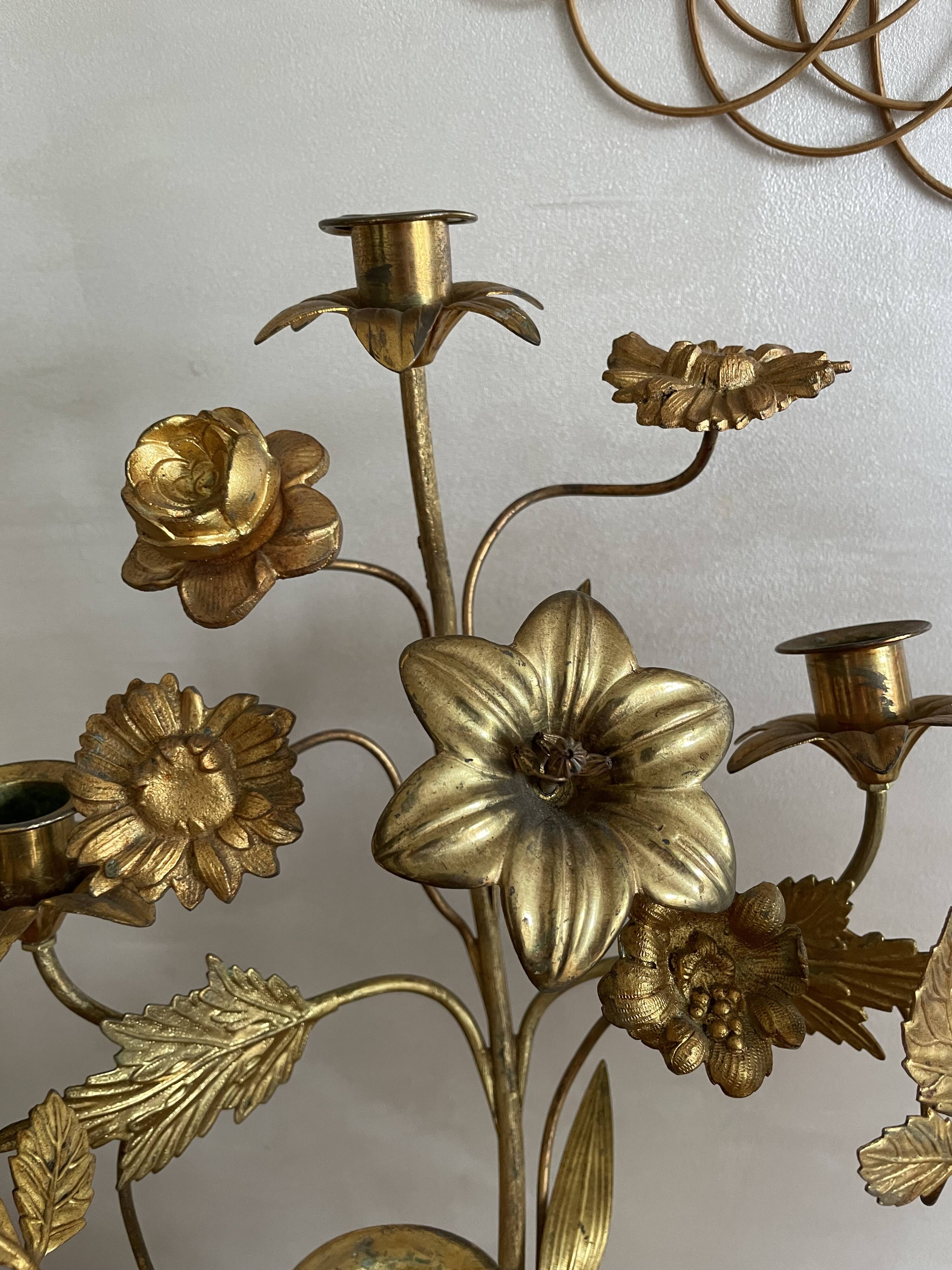 Brass church candelabra with fleur-de-lys
