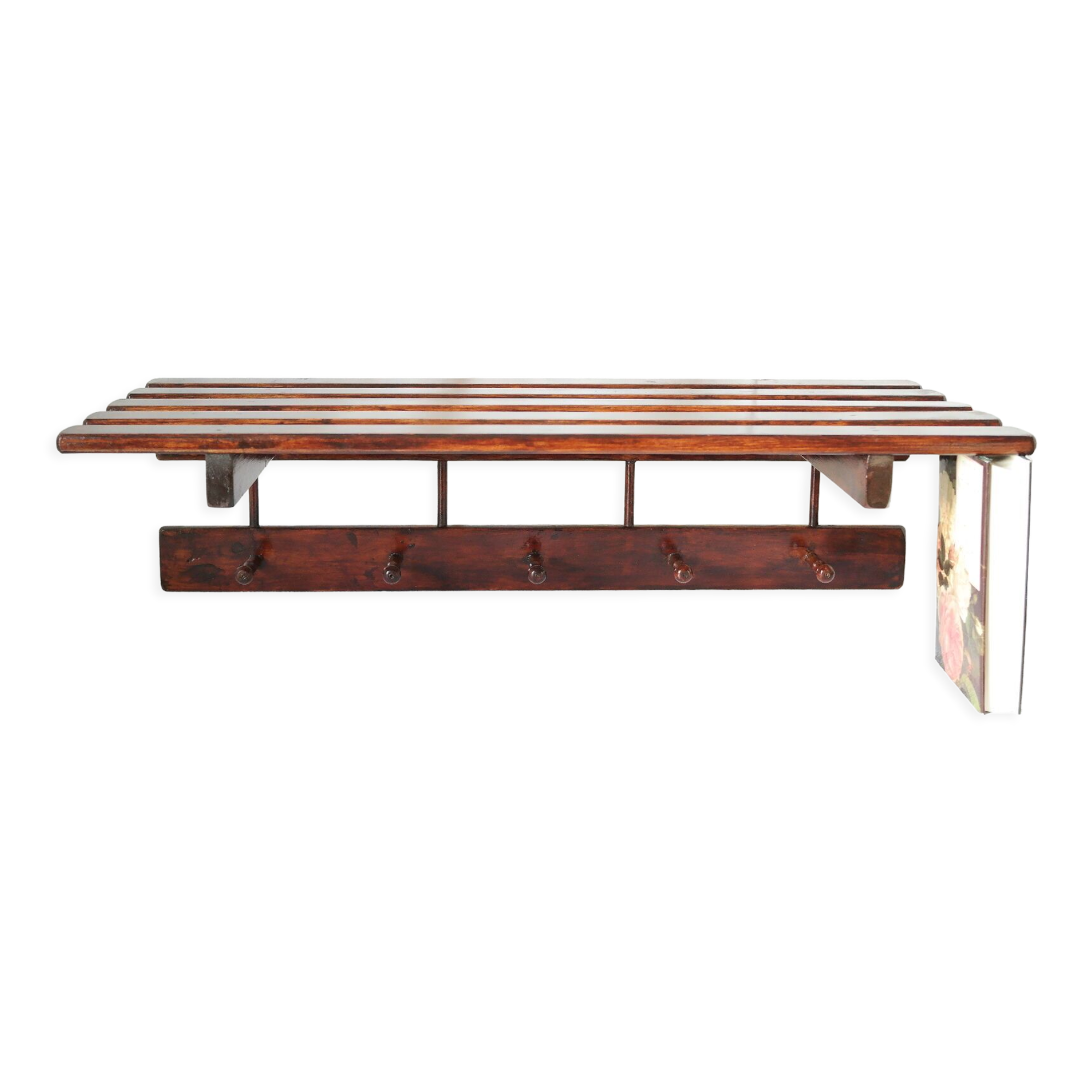 Vintage dark wood wall coat rack