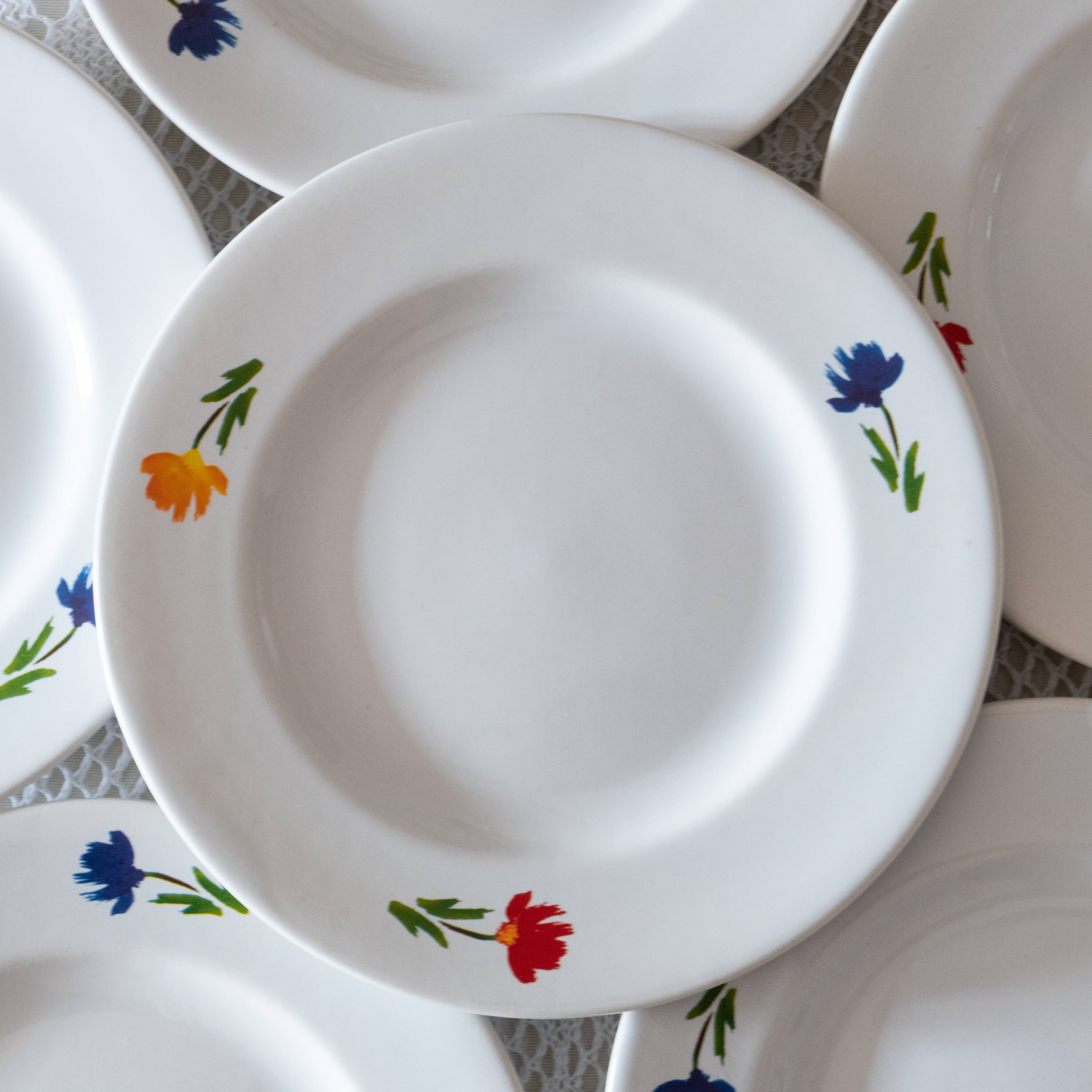 6 vintage tricolor flower plates