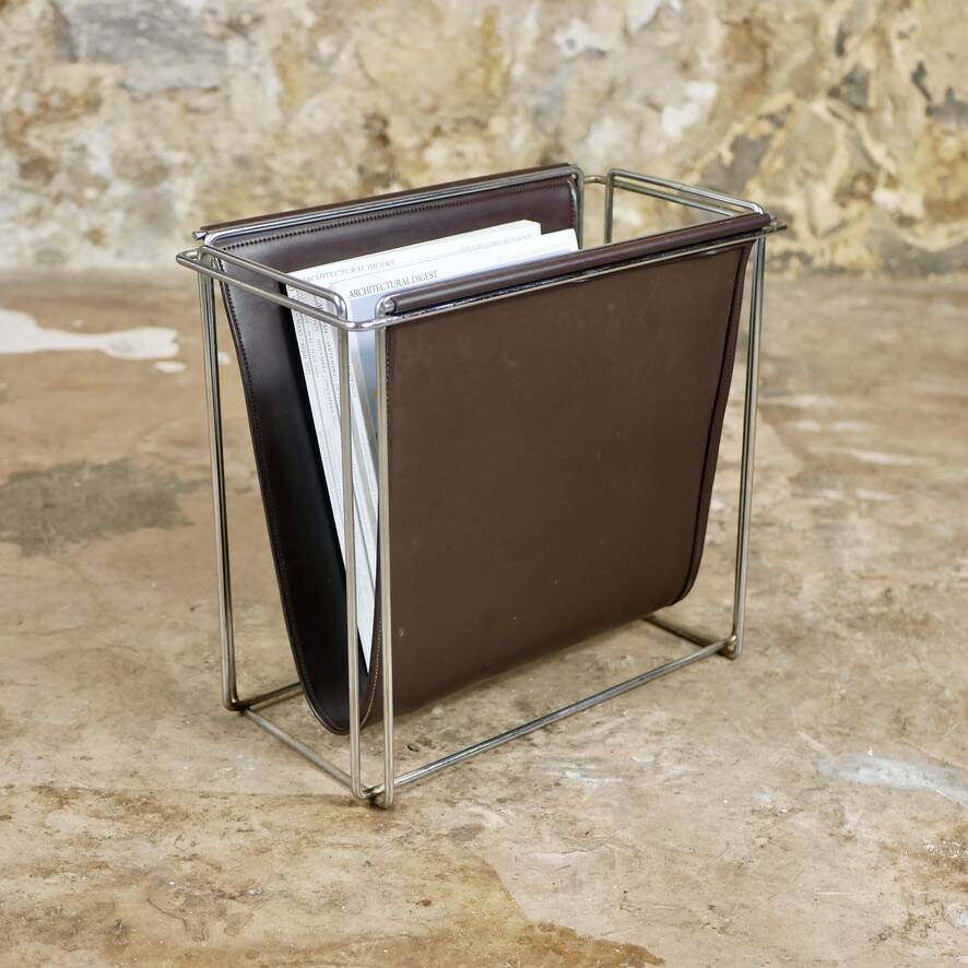 Gérard Rignault faux leather and metal magazine rack