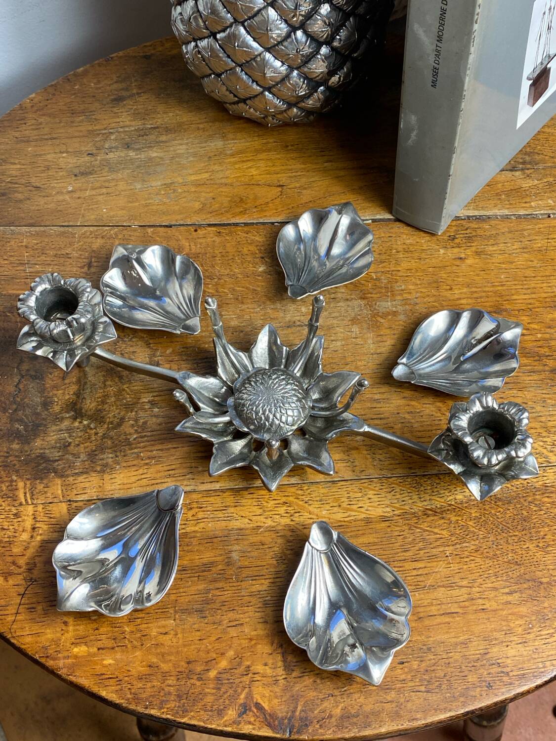 Flower candle holders, lotus ashtray with removable petals, 1960s.