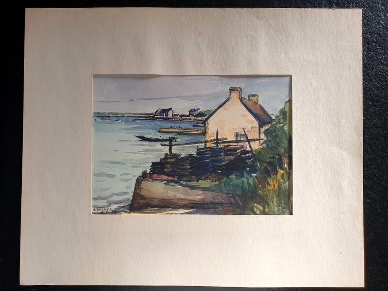 André Duculty (1912-1990) Watercolor on paper "Locmariaquer, Morbihan, oyster farmer's house"