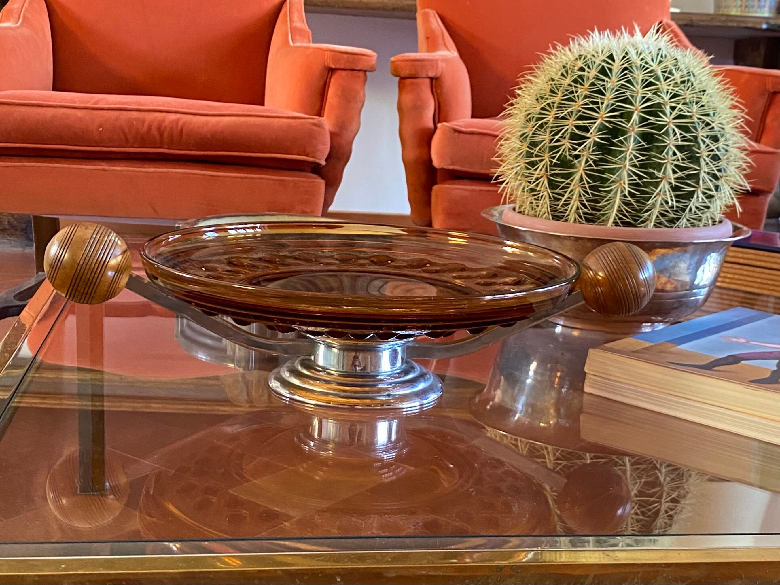 Art Deco large orange glass centerpiece / vide-poche, Italy 1940s