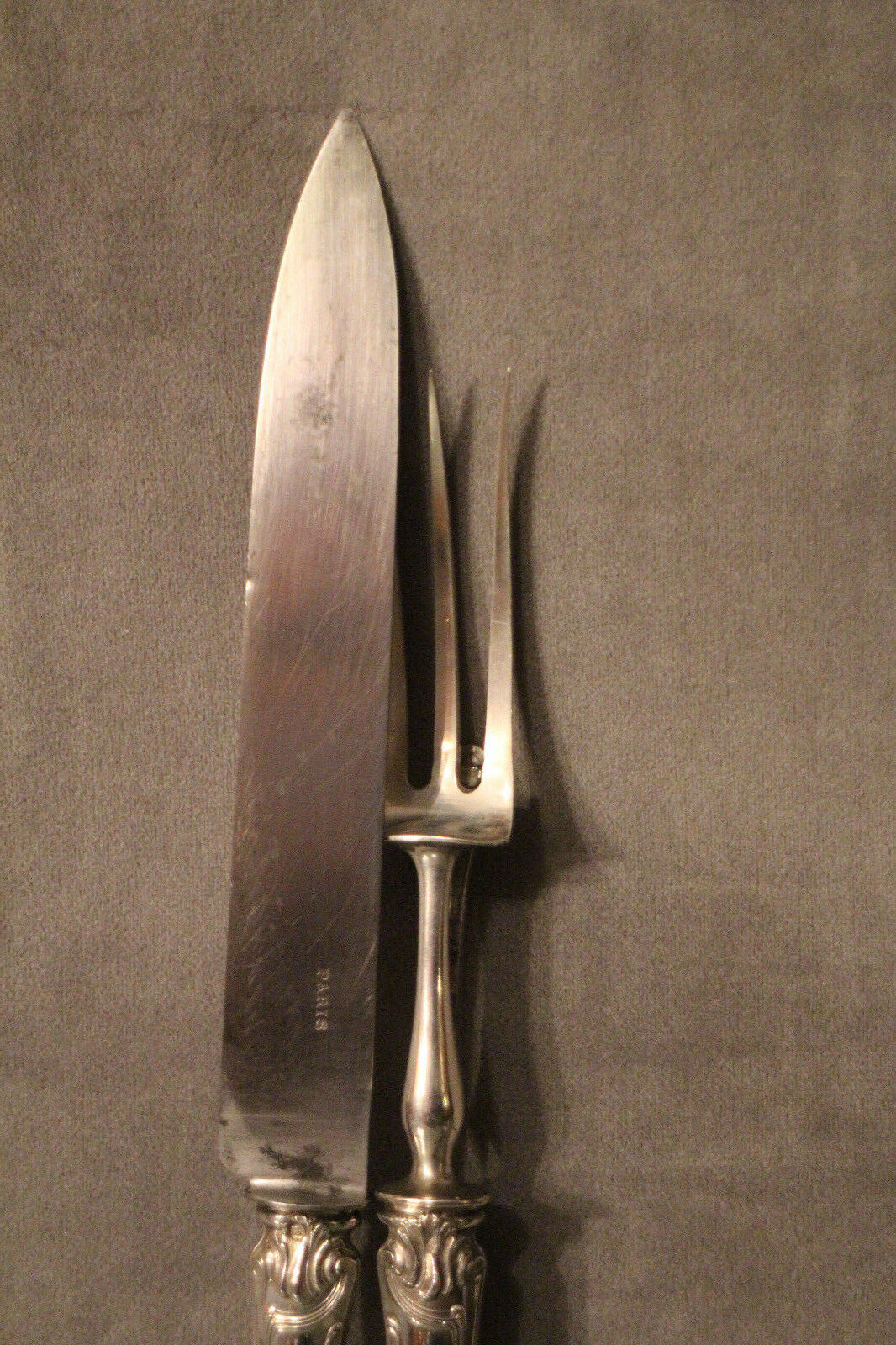Cutting service knife handles silver Minerve style Rocaille Louis XV