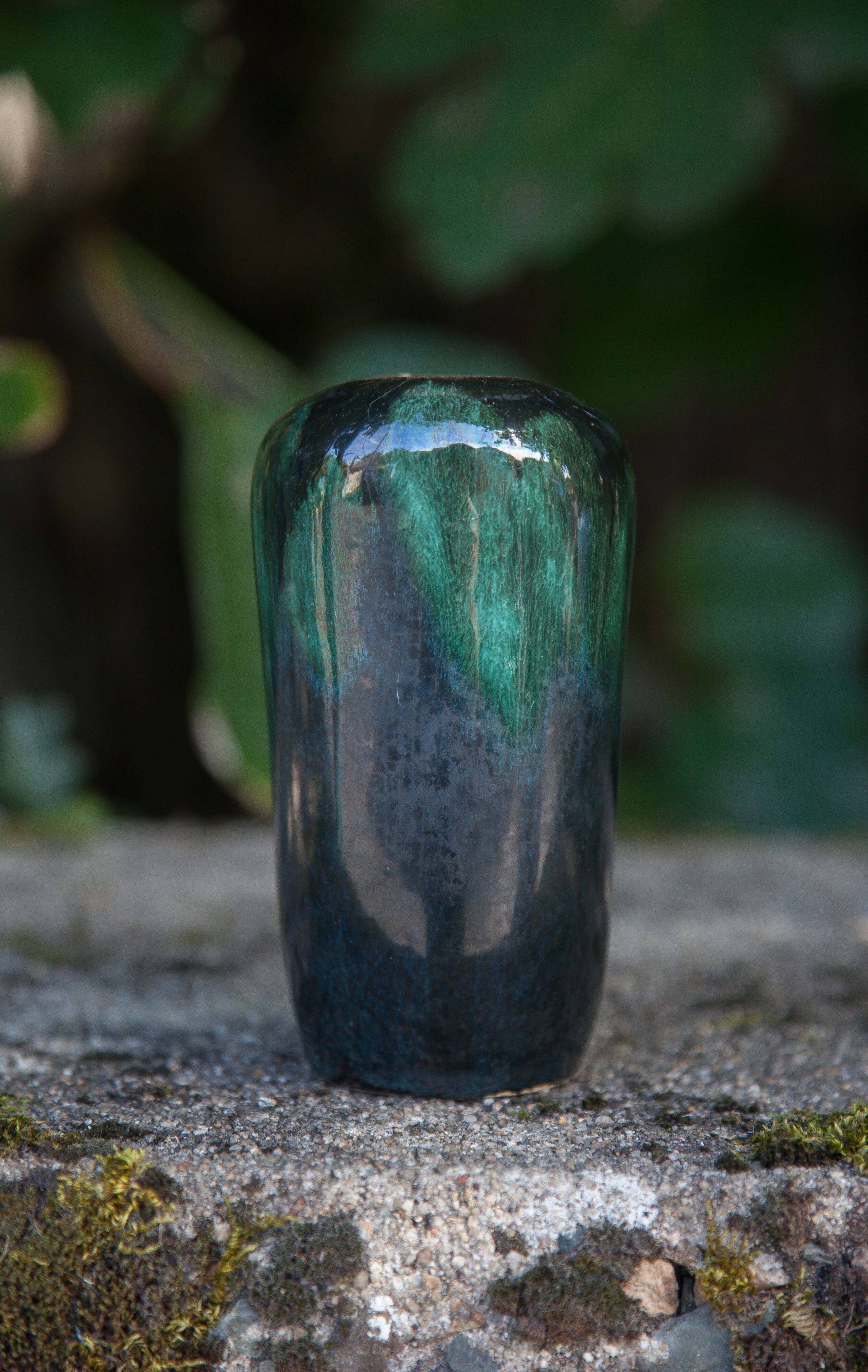 Vase céramique 409/15, vase décoratif, pot à fleurs, vase nuances vert et noir, collection, 60's