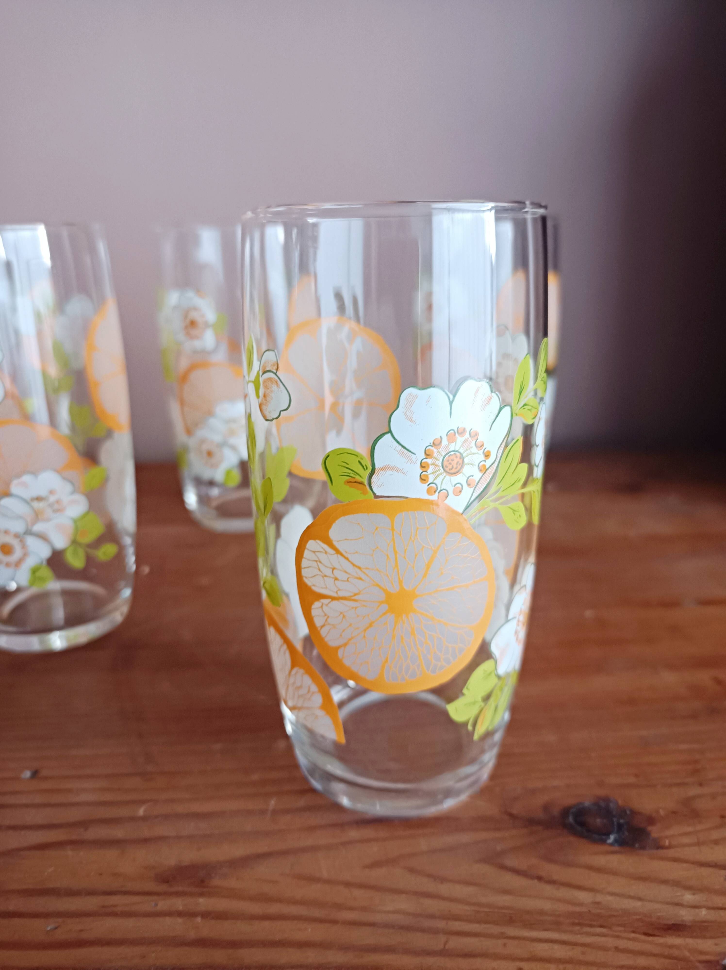 Set of 5 floral orangeade glasses