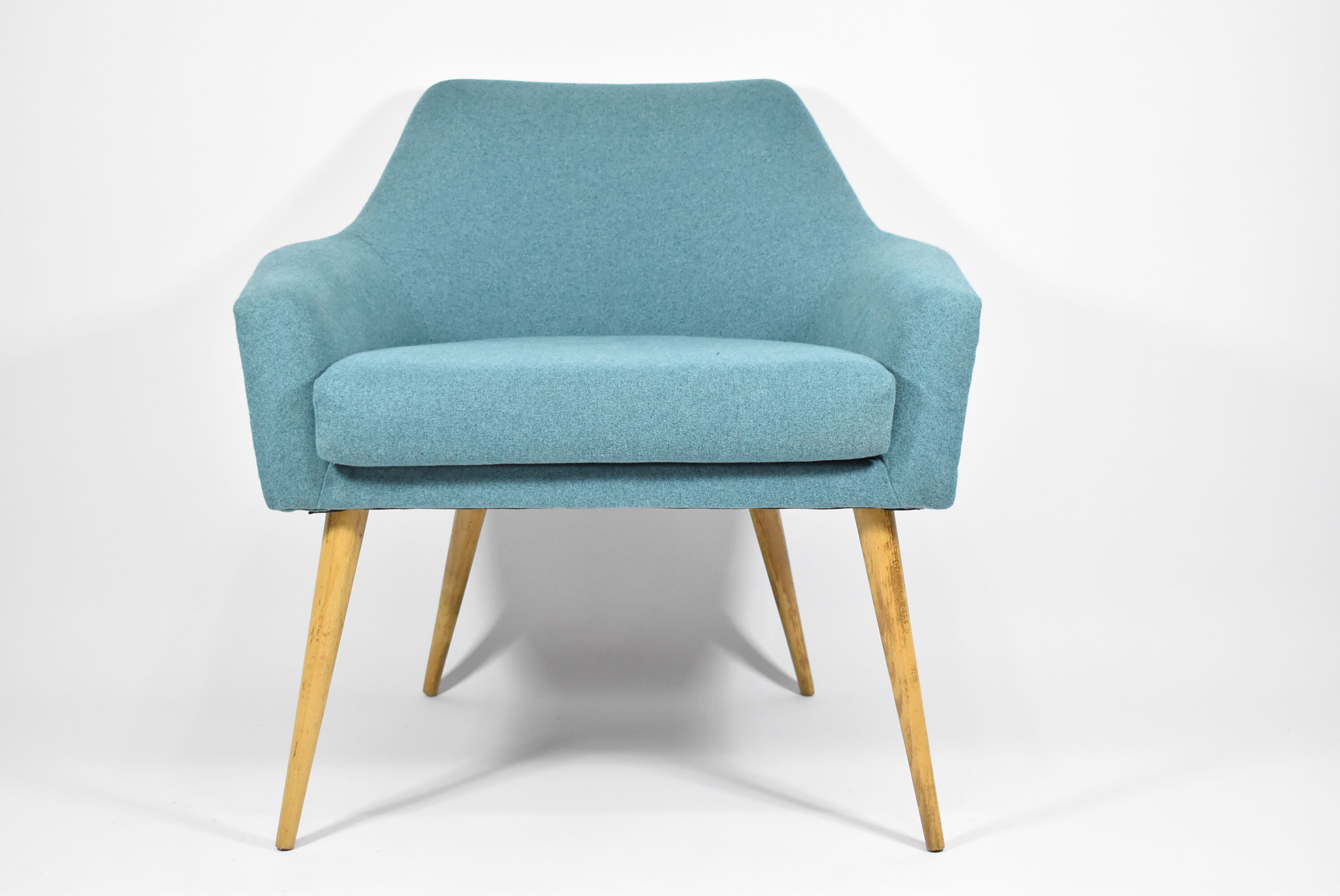 Vintage armchair Shell, turquoise fabric, 1960s