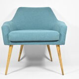 Vintage armchair Shell, turquoise fabric, 1960s