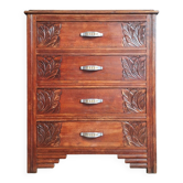 Art Deco commode with marble top, vintage antique furniture.