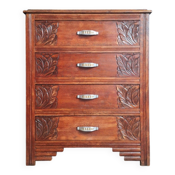 Art Deco commode with marble top, vintage antique furniture.