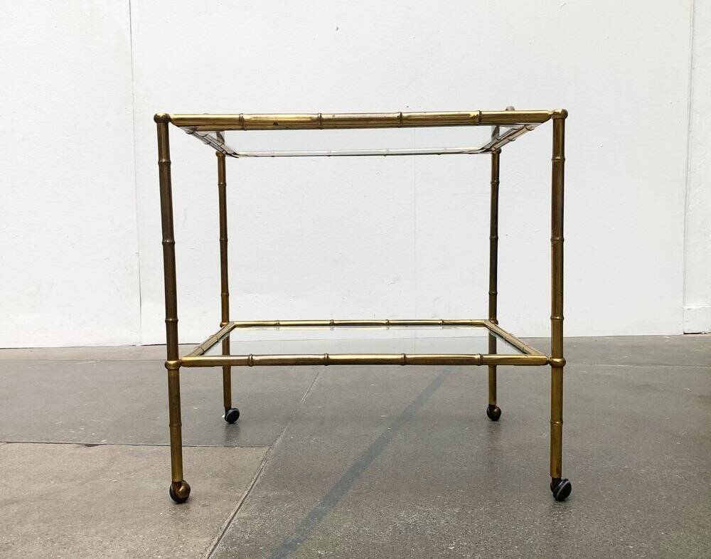 Bamboo imitation brass serving tray in Hollywood Regency style from the mid-century, 1960s.