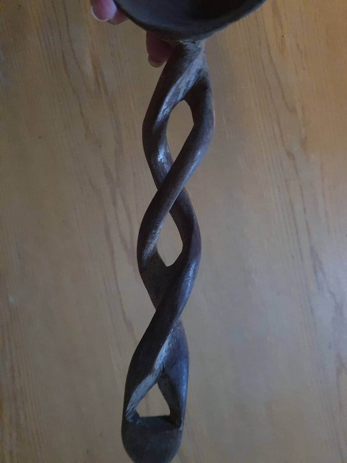 Twisted wooden spoon carved hands vintage folk art