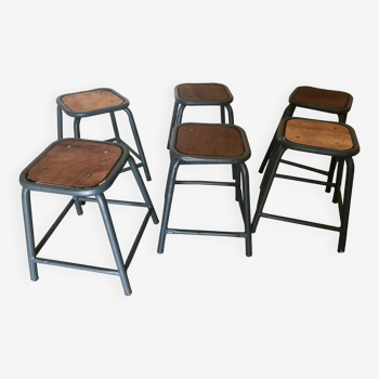 Set of 6 vintage industrial stackable stools