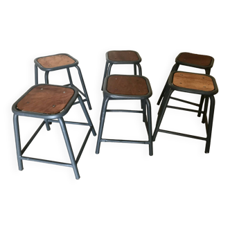 Set of 6 vintage industrial stackable stools