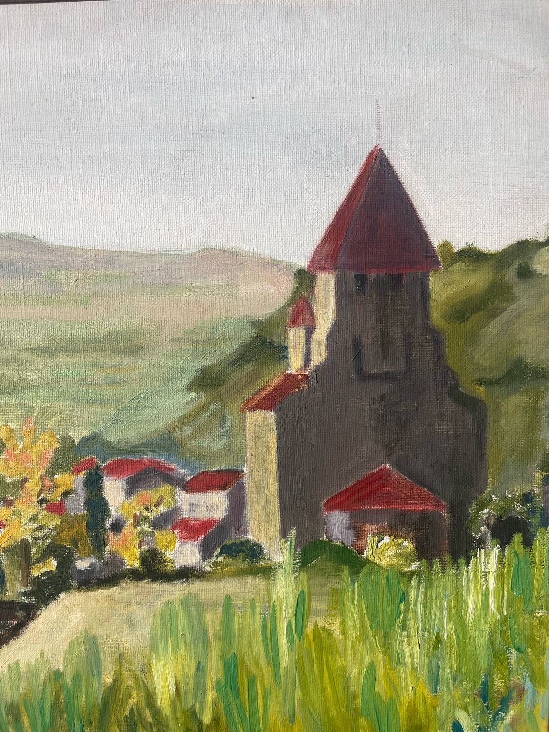 Oil painting landscape wooden frame