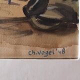 Vintage French watercolour of the Moulin Rouge, in Paris, signed Ch. Vogel, from 1948