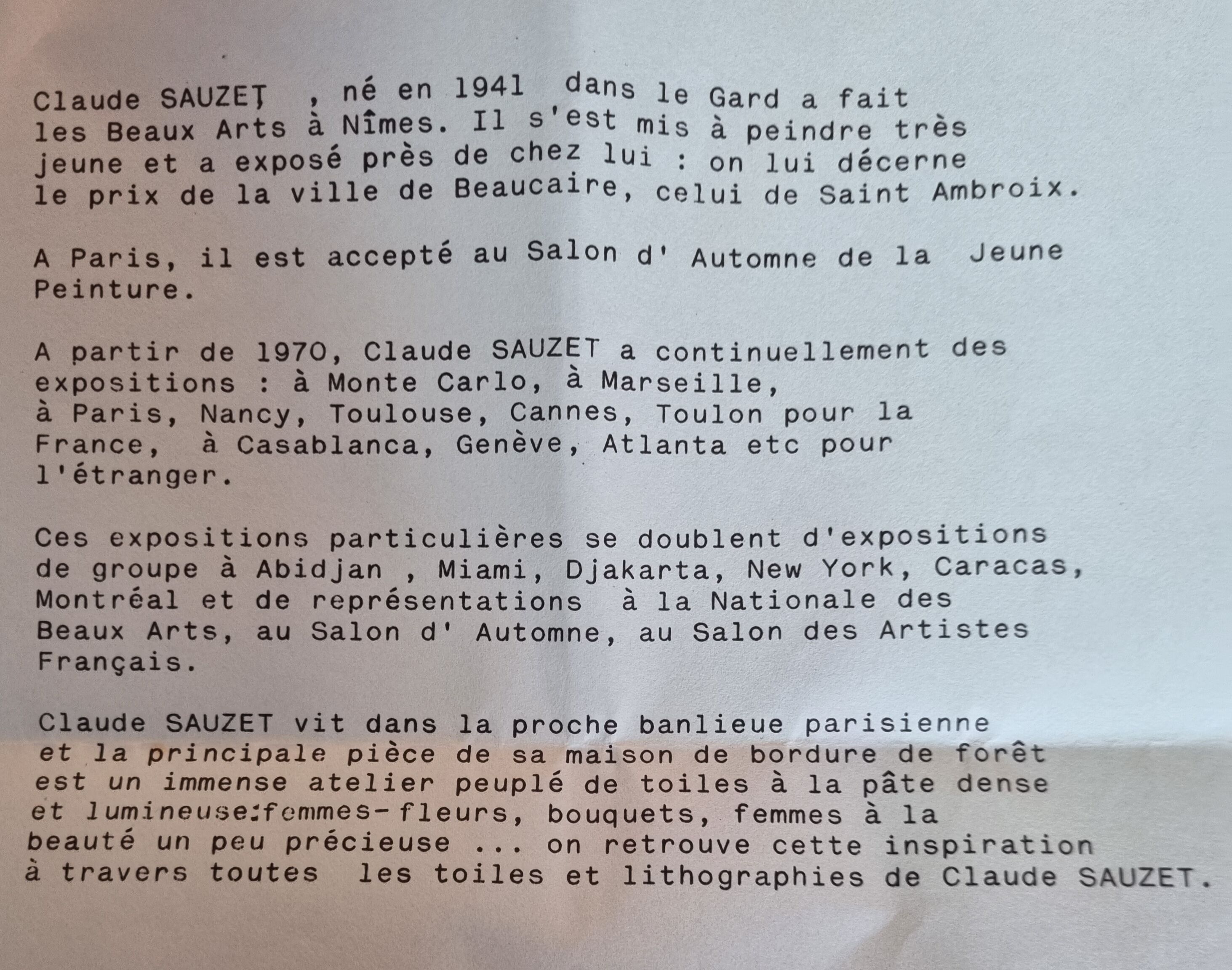 Lithograph by Claude Sauzet "Bouquet" from 1983