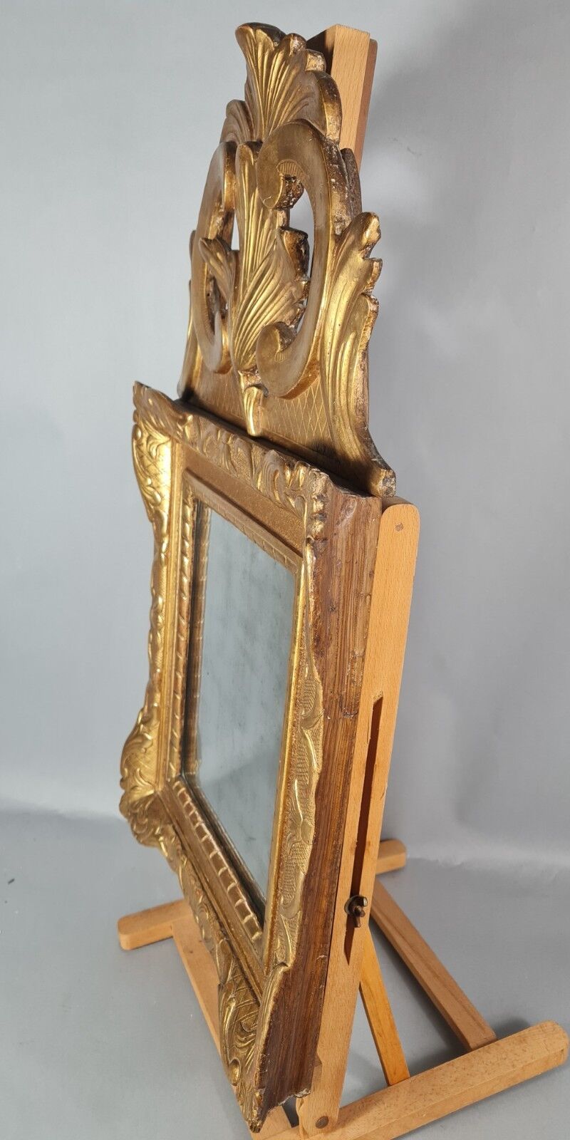 Ancien miroir à fronton bois sculpté dorure d'origine 67x39,5 cm C727 S