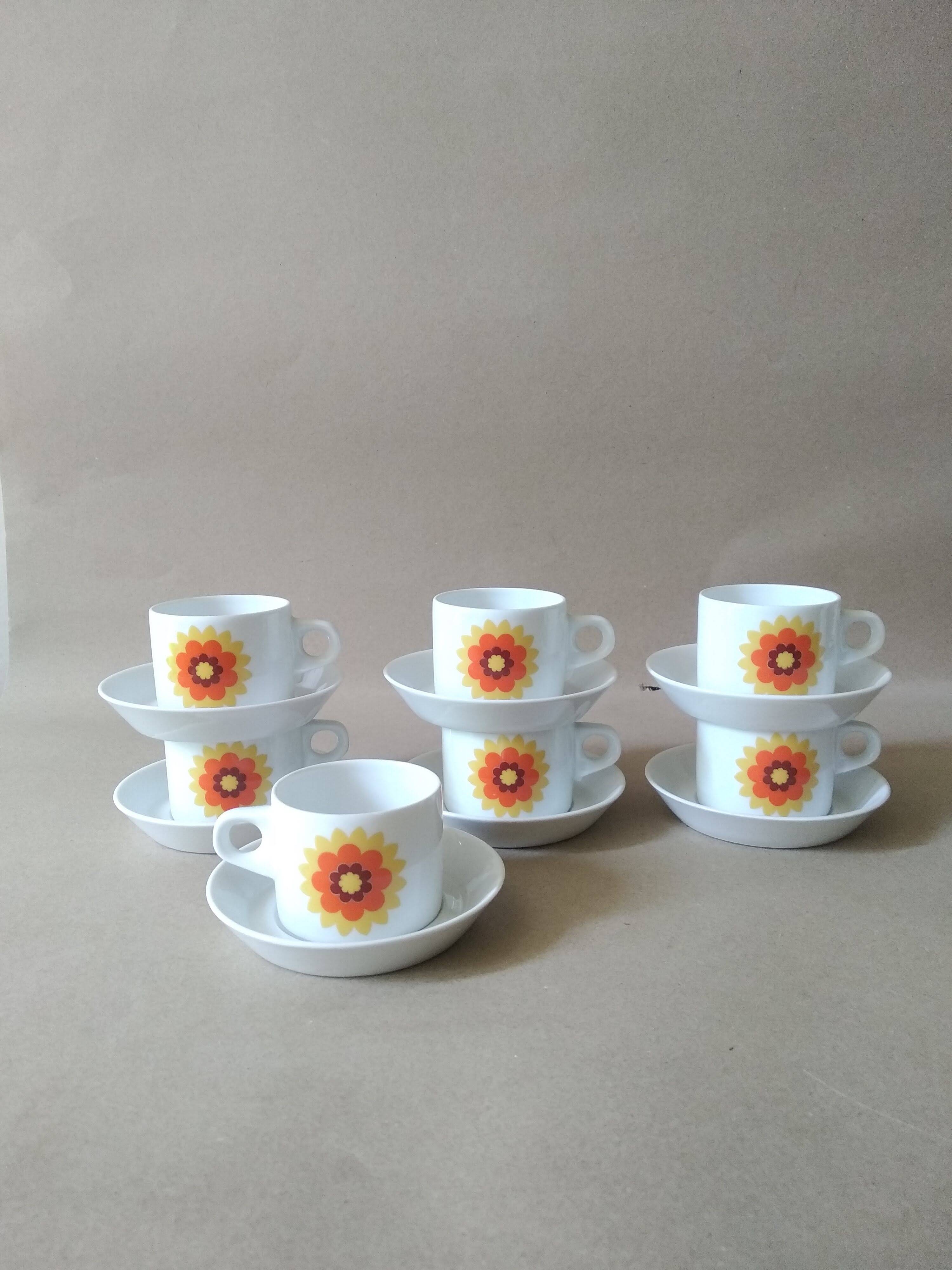 Hutschenreuther Novum Vintage Porcelain Coffee Cups * 70s * Bavaria