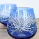Set of 4 vintage cobalt blue cut glass Römer-style glasses.