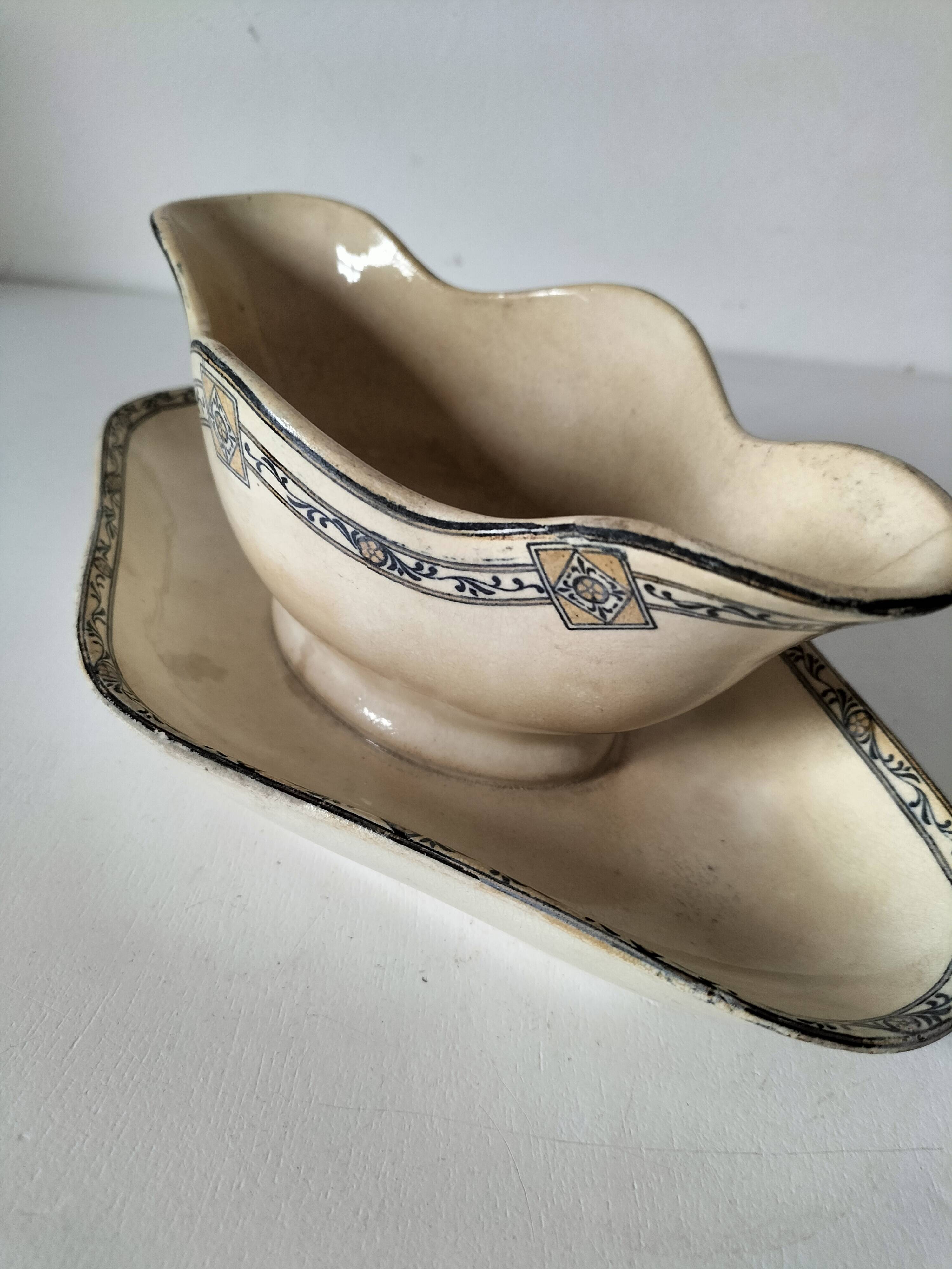 Antique ironstone gravy boat, E.C. Salins Royal model