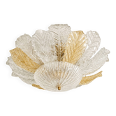 Vintage Murano chandelier/ceiling light with 16 white and amber leaves.