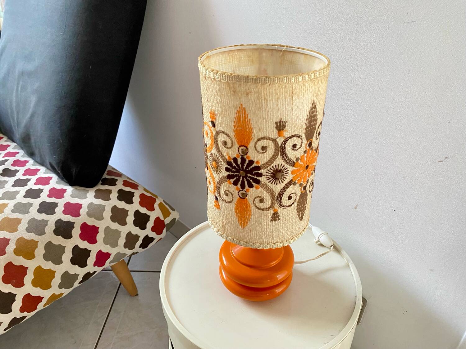 Lampe design Space age vintage années 70 original verre orange