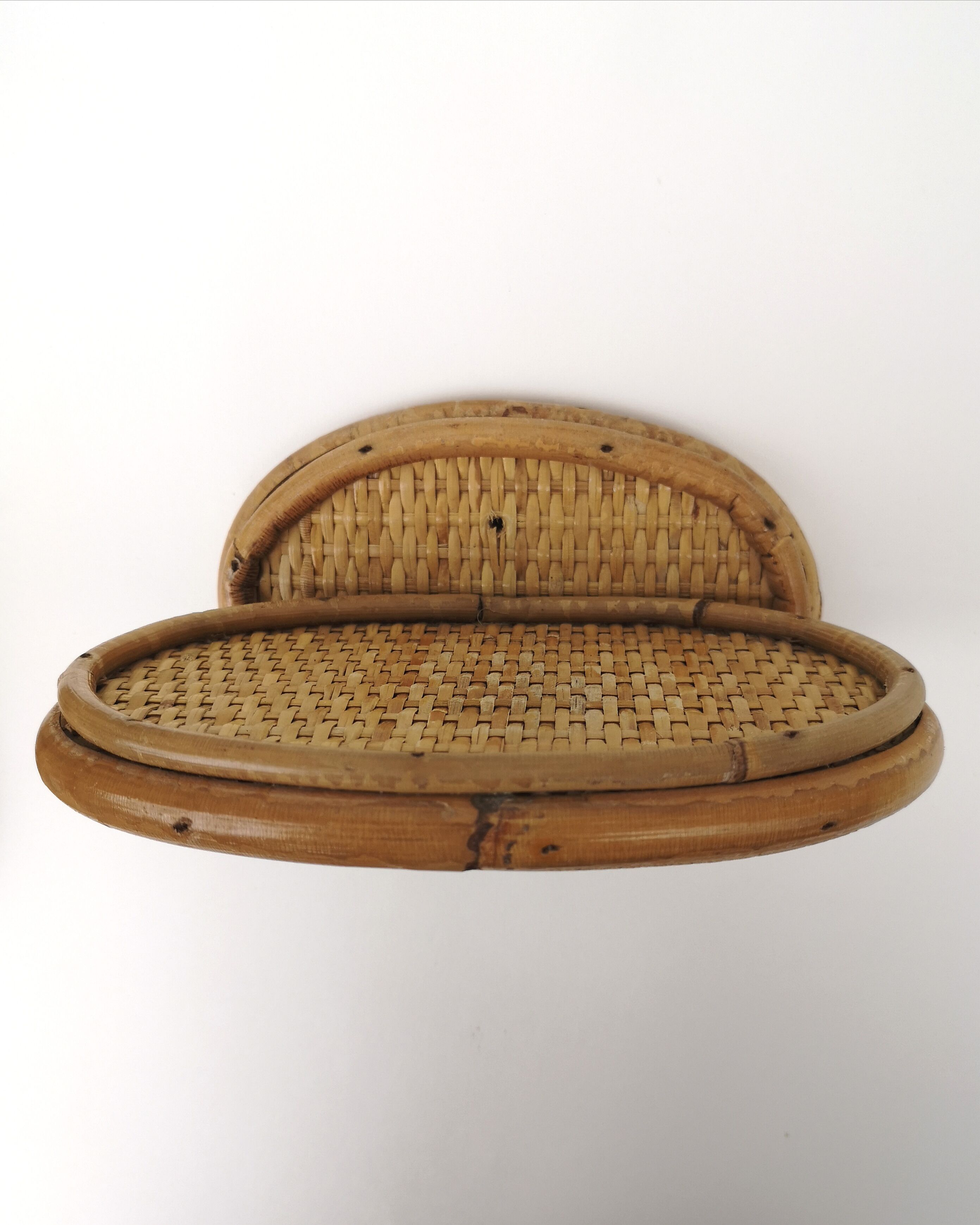 Vintage rattan towel rack and shelf