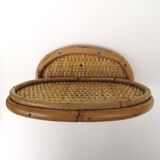 Vintage rattan towel rack and shelf