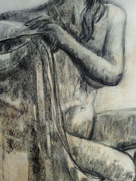 Dessin 2 nus au fusain / 1950/60 signé