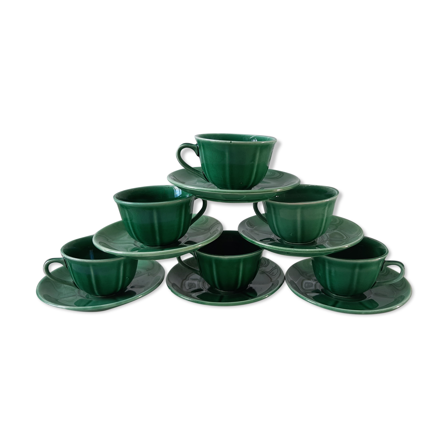 Set of 6 cups and subcups in green slurry 40-50 years