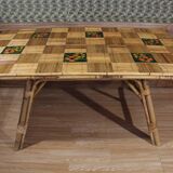 Rattan And Ceramic Dining Room Table Audoux Minnet attribution
