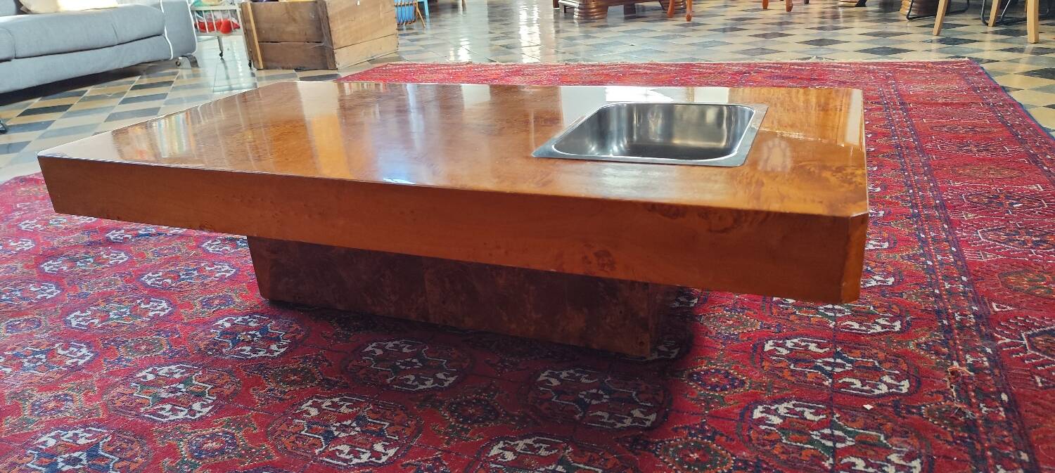 Table basse en loupe d'orme, par Roche Bobois, 1970