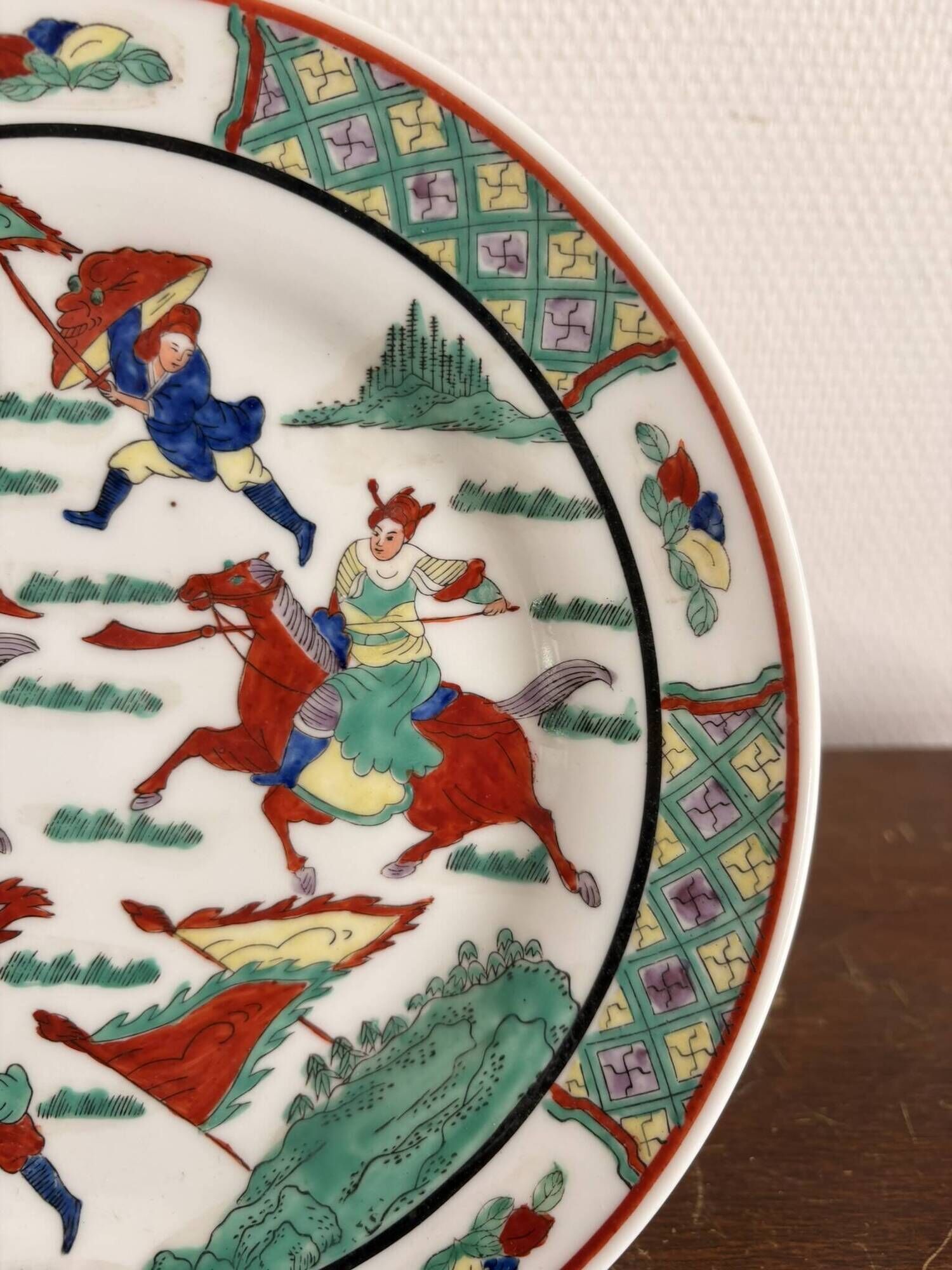 Ancient Plate War Cavalry Wucai Famille Verte Ming Qing Kangxi China