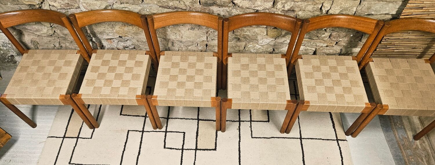 6 Scandinavian chairs 1960" braided straps