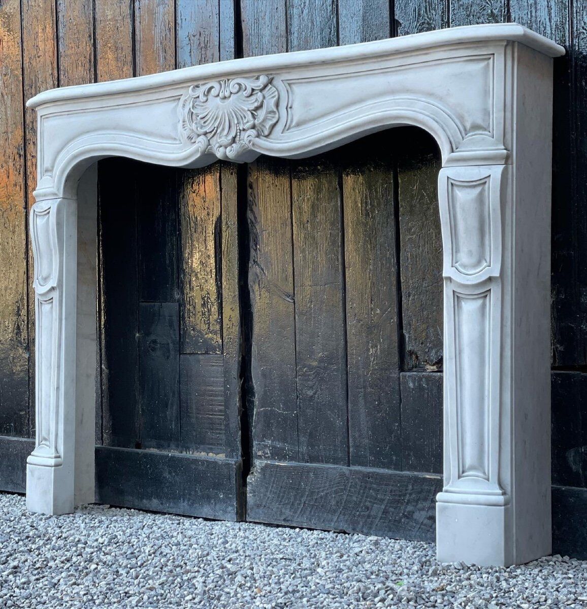 Louis XV style fireplace in Carrara marble around 1880
