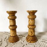 Pair of turned wooden candlesticks