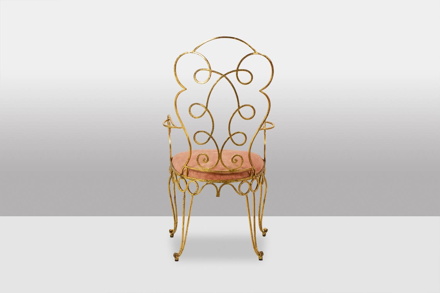 Pair of wrought iron and gilded armchairs, circa 1990