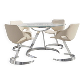 Ensemble Euro Steel International Space Age : Table Verre & 4 Chaises