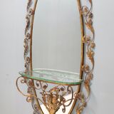 Entryway Mirror and Brass Console Table by Pierluigi Colli with Glass Top