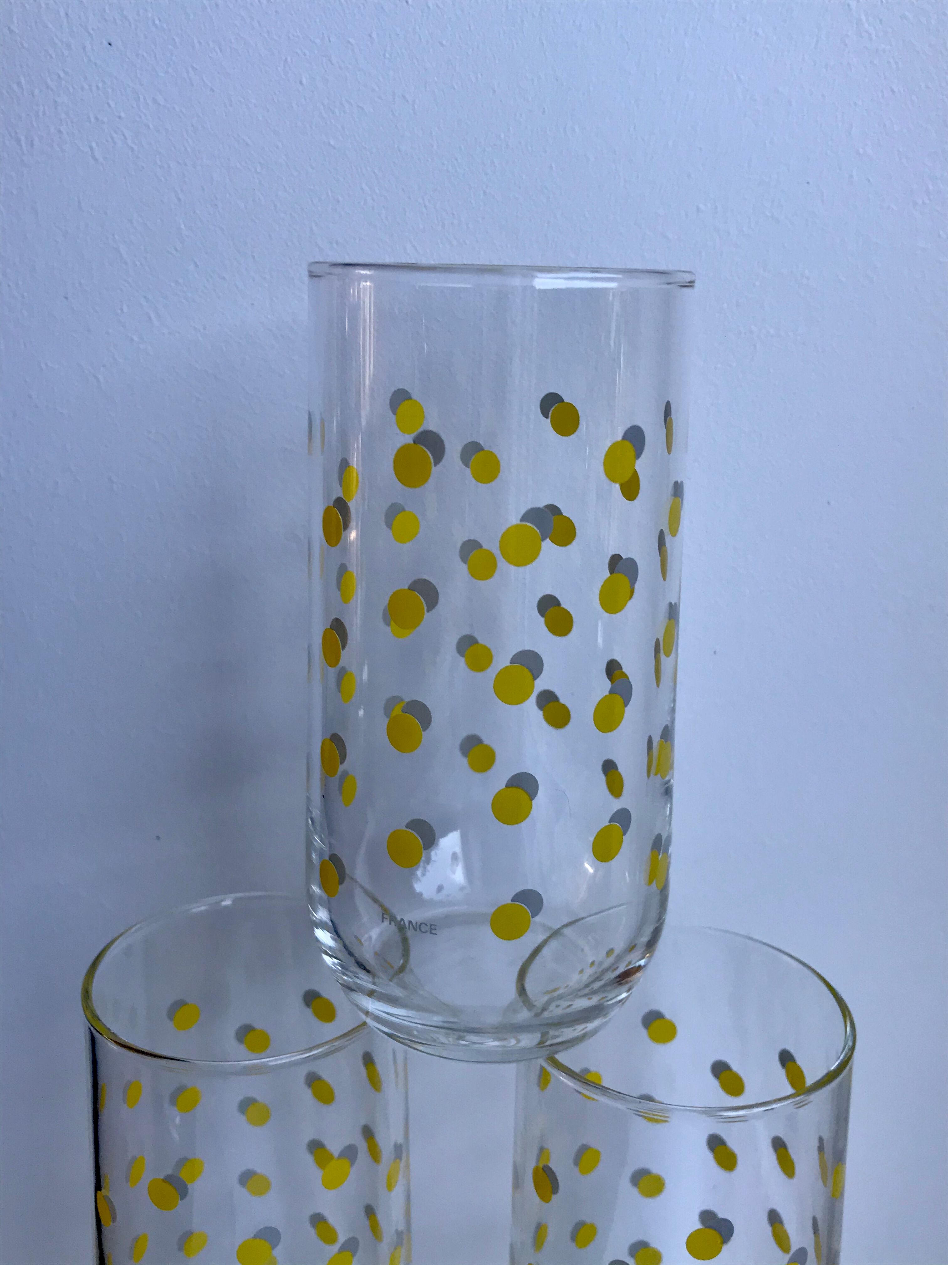 Set of 6 glasses with yellow weights made in france 70s
